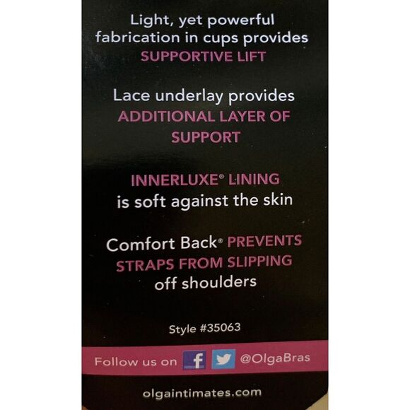 Olga Luxury Lift Underwire Lace Bra 35063 40C NWT Butterscotch Ivory Cream Beige - Picture 8 of 9